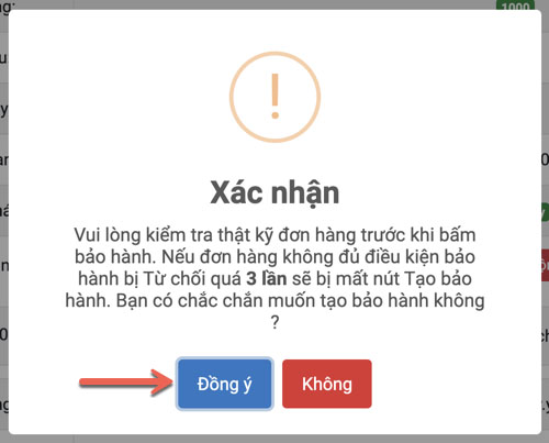 Xác nhận tạo bảo hành