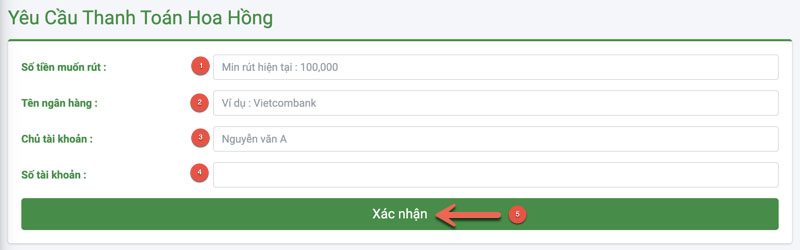 Nhập thông tin rút tiền