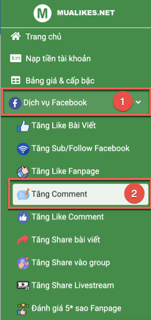 Chọn mục Tăng comment