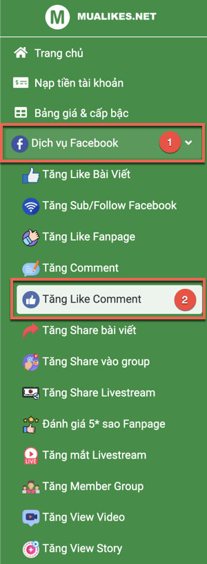 Nhấn vào Tăng like comment