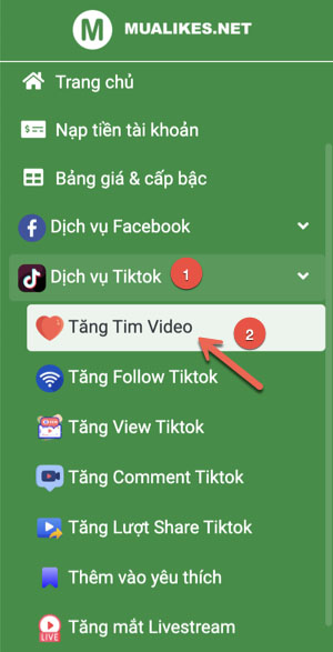 Tăng số lượng tim video tiktok