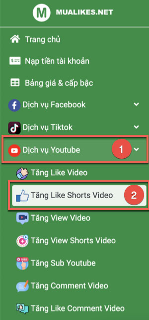 Chọn Tăng like Short video