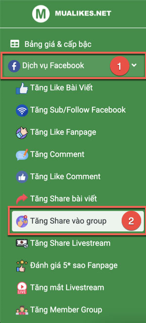 Chọn Tăng share vào group