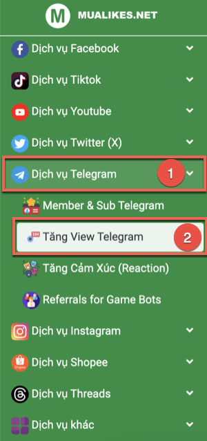 Chọn Tăng view Telegram