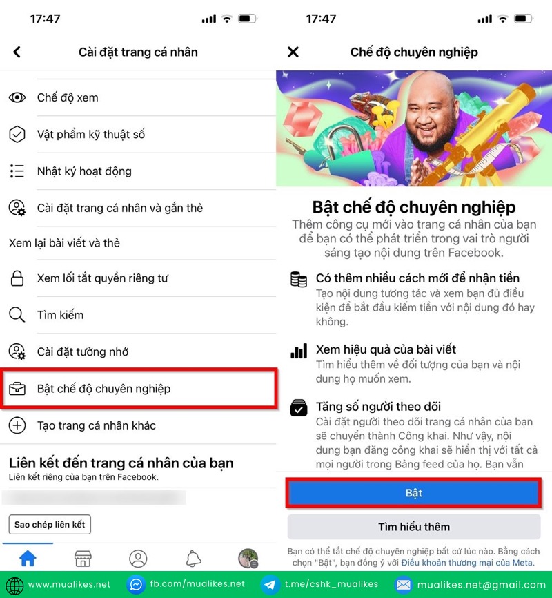 Bật chế độ chuyên nghiệp