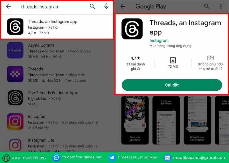 Cài đặt Threads trên Android