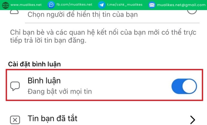 Cài đặt hiển thị bình luận