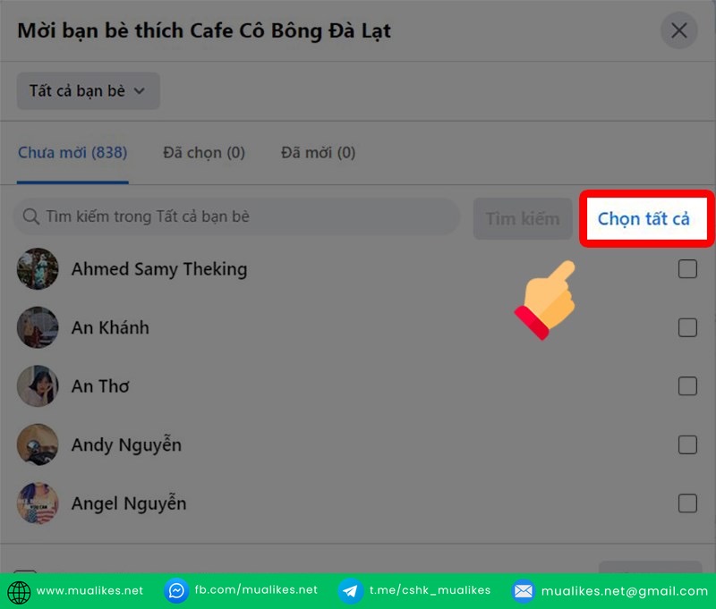 Mời tất cả bạn bè thích trang Facebook