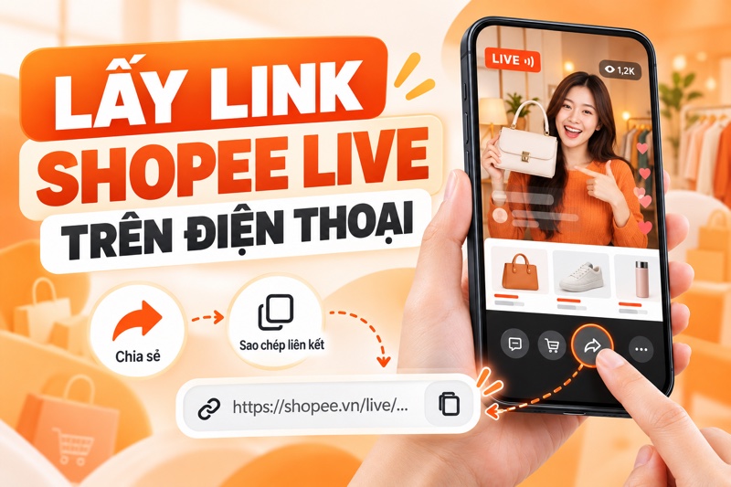 Minh họa t&igrave;m n&uacute;t Chia sẻ v&agrave; sao ch&eacute;p link Shopee Live tr&ecirc;n điện thoại