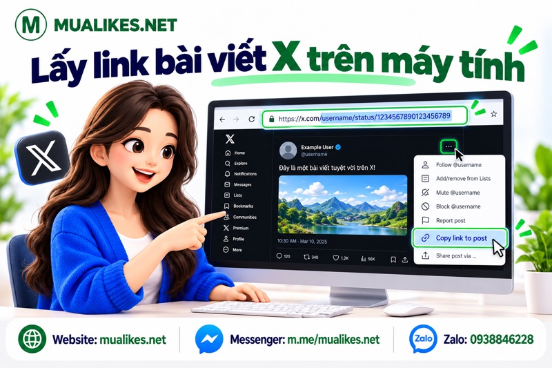 Minh họa sao chép link bài viết X trên máy tính