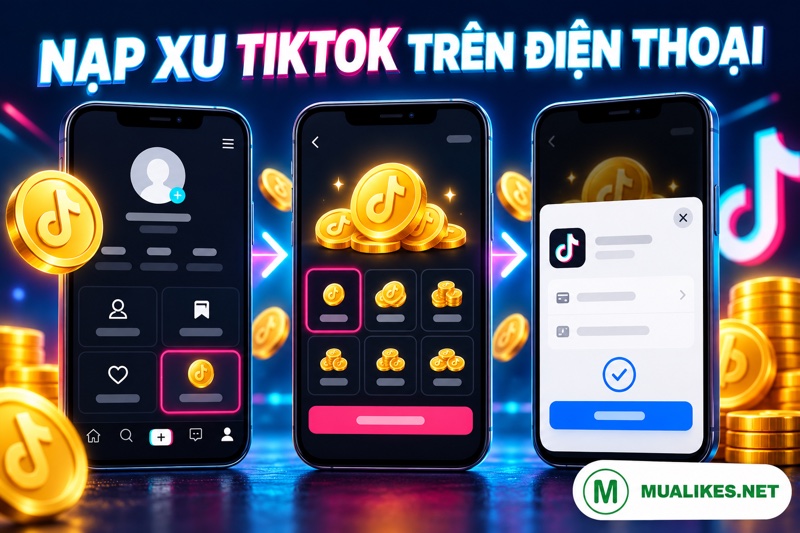 C&aacute;c bước nạp Xu TikTok từ Hồ sơ đến Số dư tr&ecirc;n điện thoại