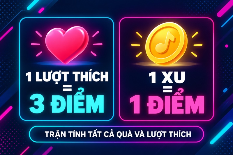 Quy tắc cơ bản một lượt th&iacute;ch bằng ba điểm v&agrave; một Xu bằng một điểm PK TikTok